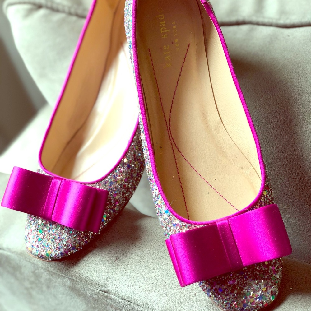 Kate Spade Glitter Flats w/ Hot Pink Bow Detailing